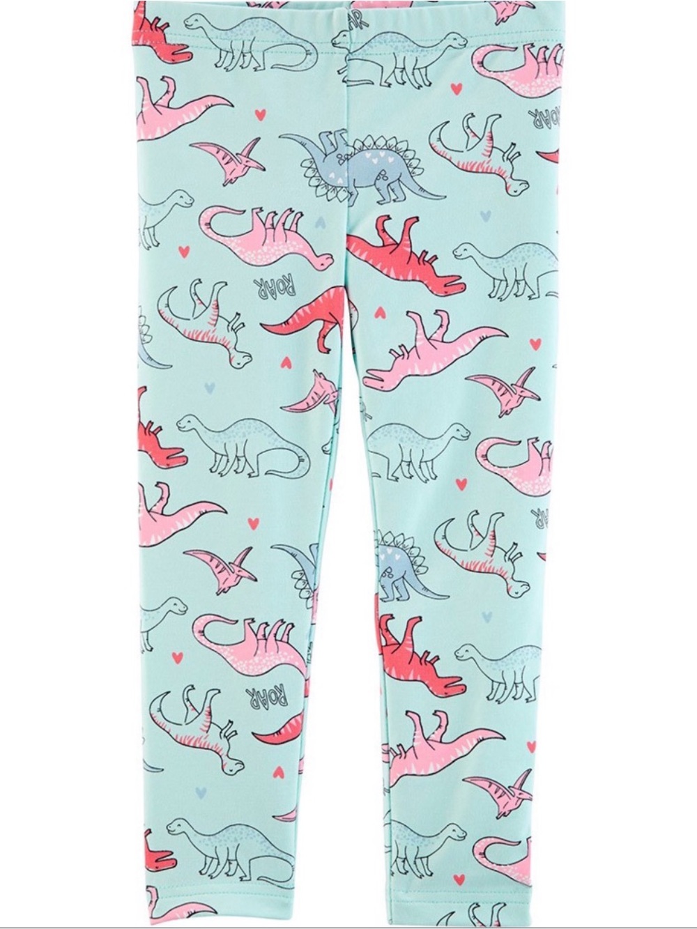 Kids-Carter's Mint Green Leggings with Pink and Blue Dinosaur Print